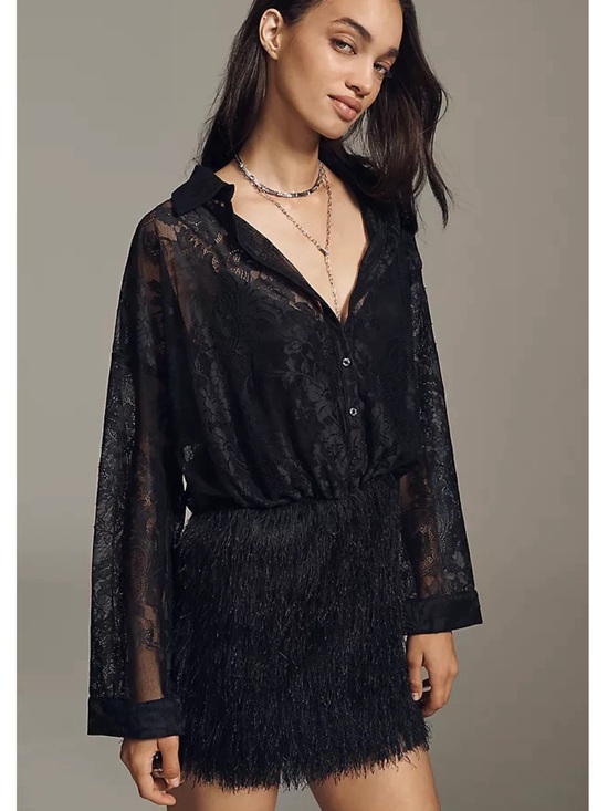 Anthropologie Dresses & Skirts - NWT Anthropologie Maeve Fringe Twofer Mini Shirtdress Size L